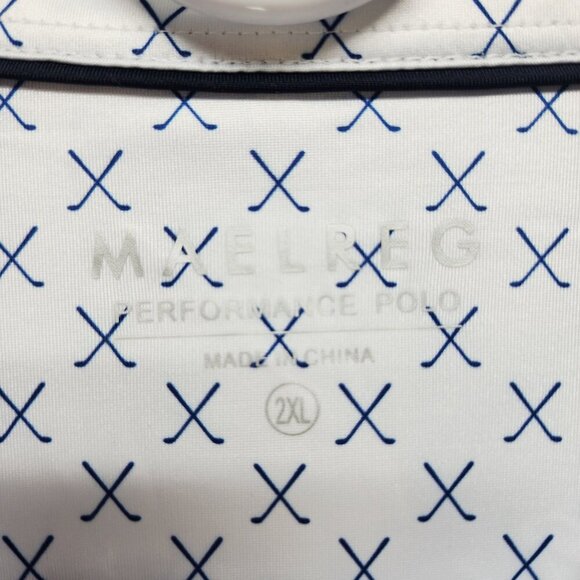 Maelreg Mens Performance Polo Shirt 2XL White & Blue Cross Pattern - Picture 2 of 8